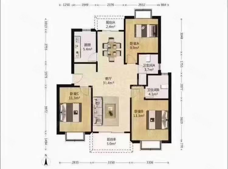 广厦兰都3室2厅1卫127㎡南北75万