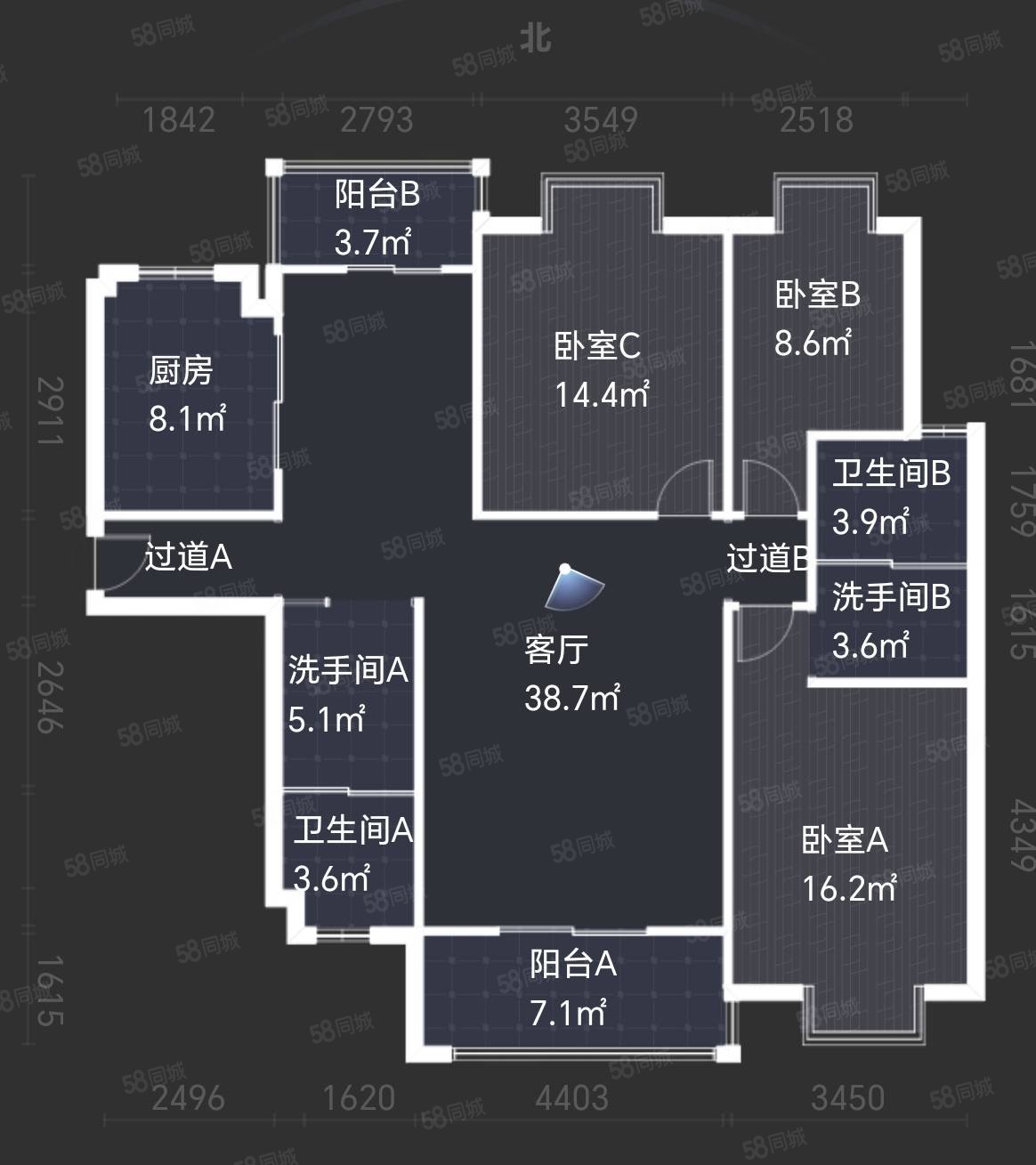 汉江明珠城3室2厅2卫141㎡南北133万