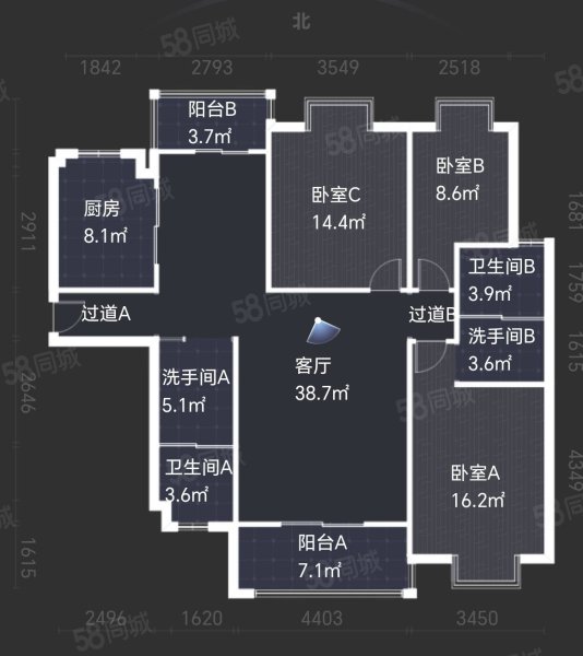 汉江明珠城3室2厅2卫141㎡南北133万
