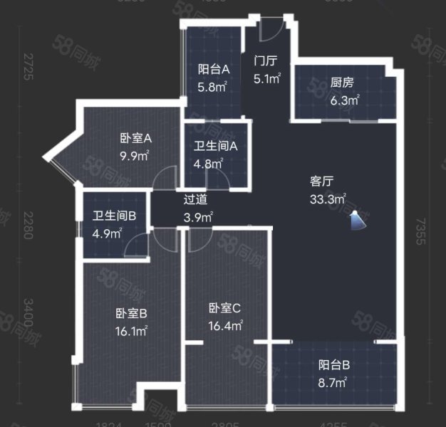 华都美林湾3室2厅2卫127.85㎡东南228万