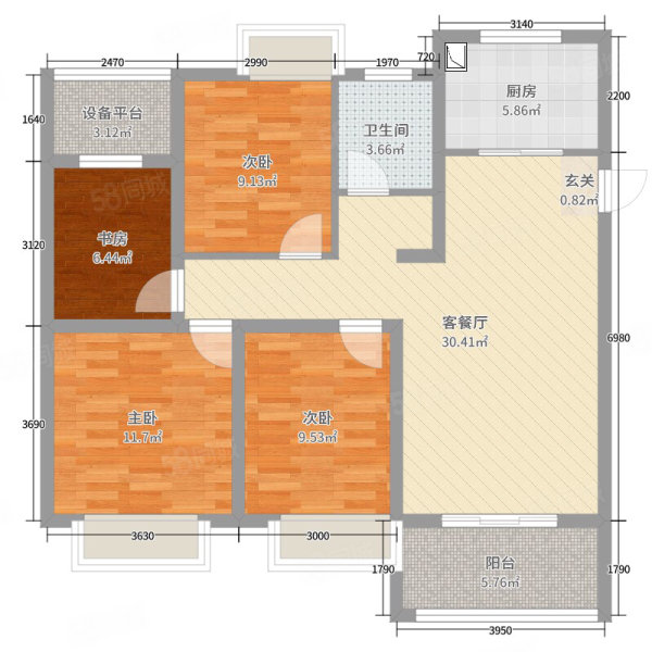 启明南路小区3室1厅2卫83㎡南北24.8万