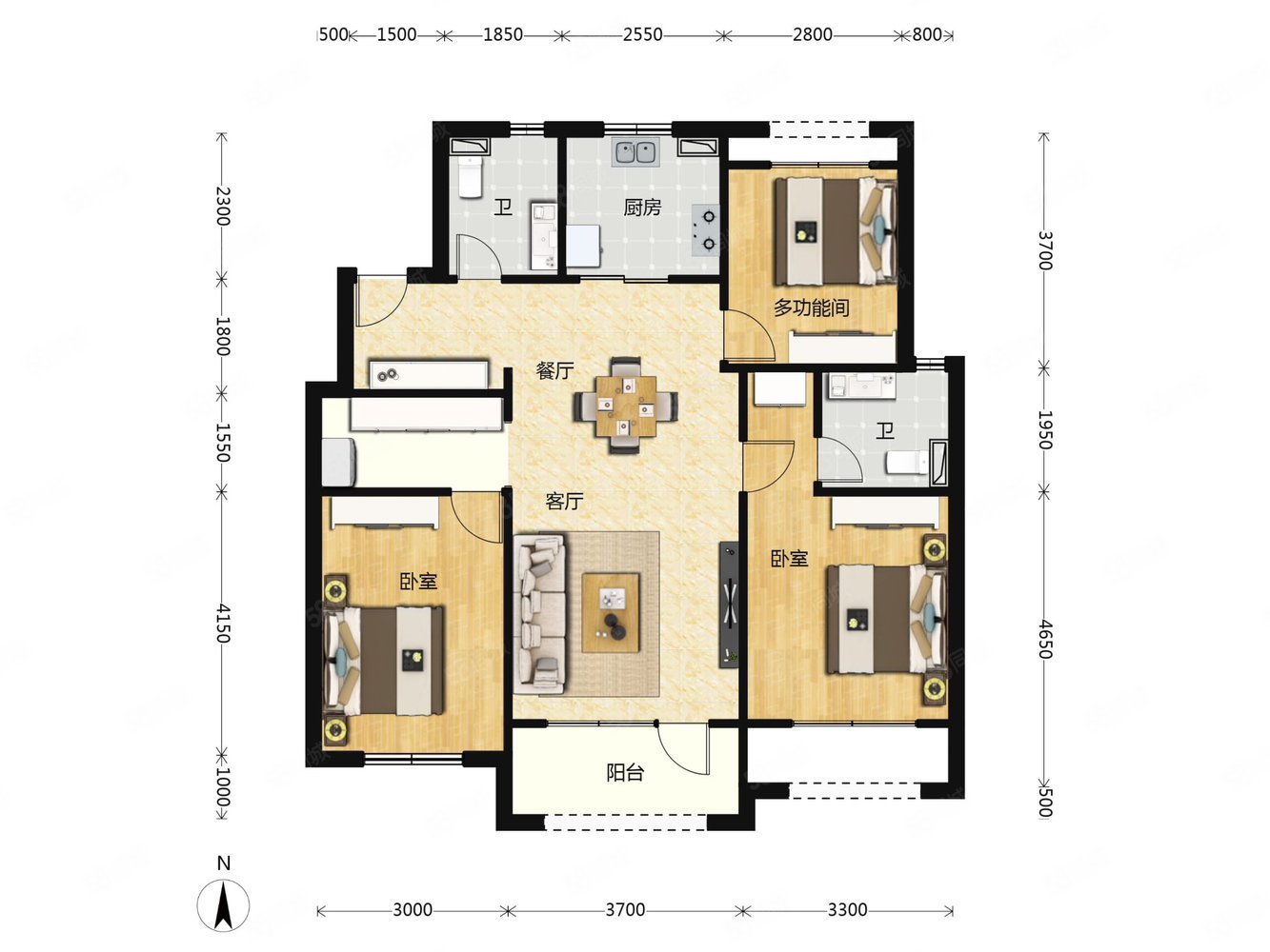 星譽(yù)BEIJING南區(qū)3室2廳2衛(wèi)105㎡南北450萬