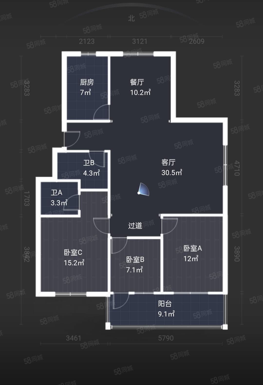 城建锦绣城3室2厅2卫120.34㎡南北79万