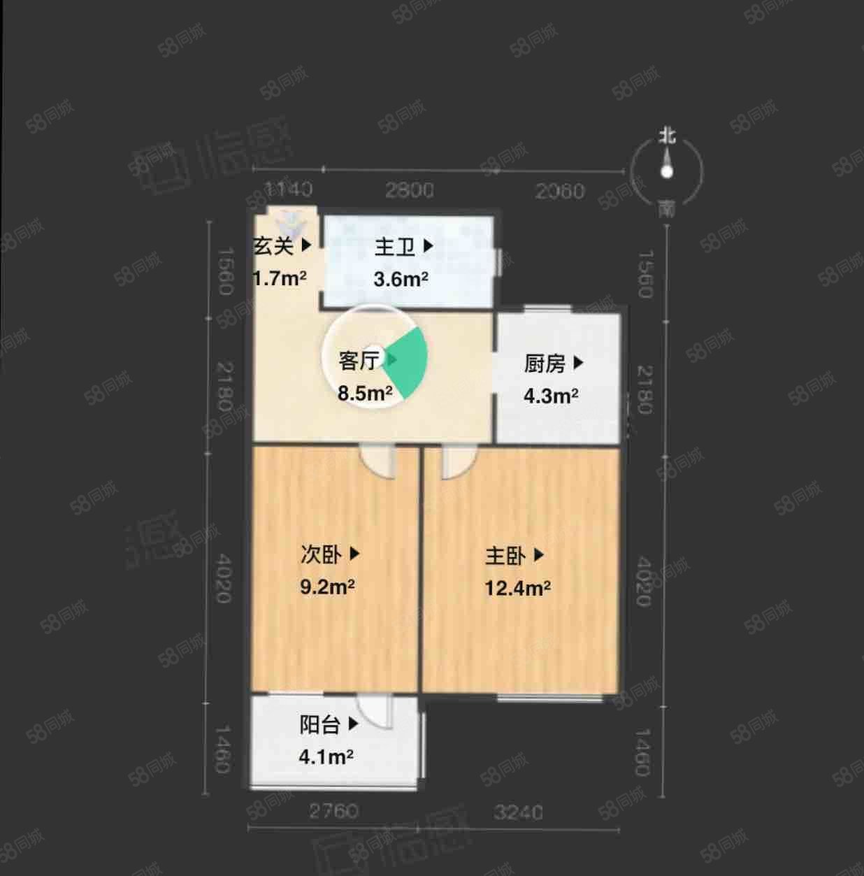 柏树花园2室1厅1卫64.04㎡南160万