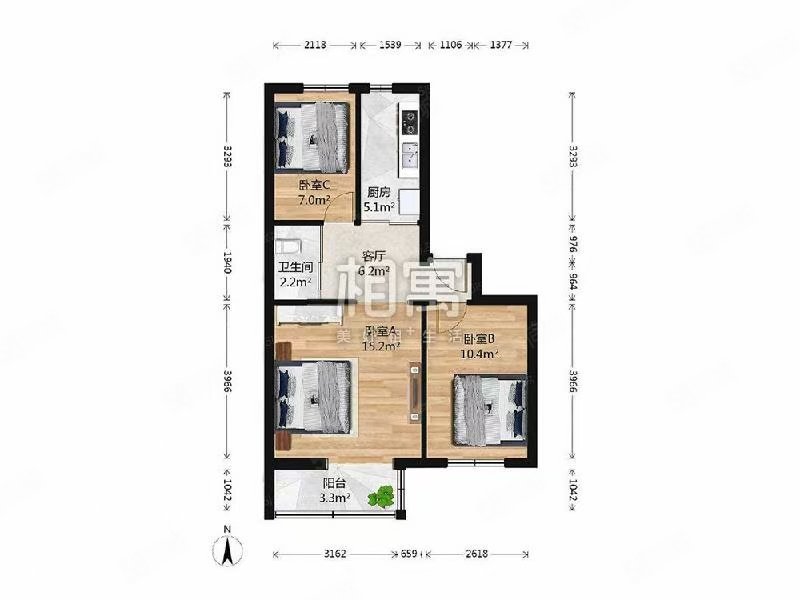 蘋(píng)果園四區(qū)3室1廳1衛(wèi)58.54㎡南249萬(wàn)