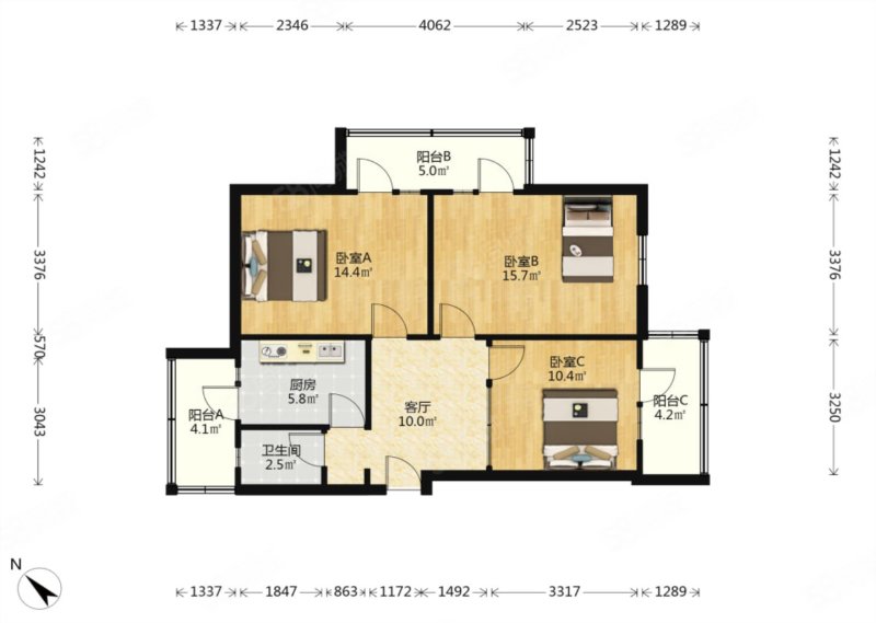 省轻工宿舍3室1厅1卫76.32㎡东北95万