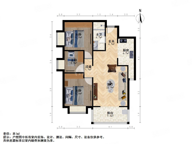 博名繁华里3室1厅1卫90.72㎡南108万