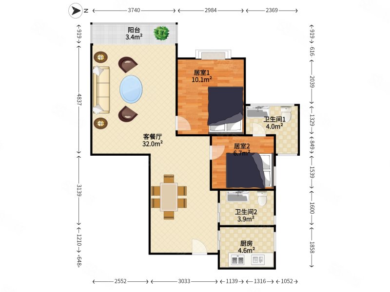 俊景豪园2室2厅2卫82㎡西北0万