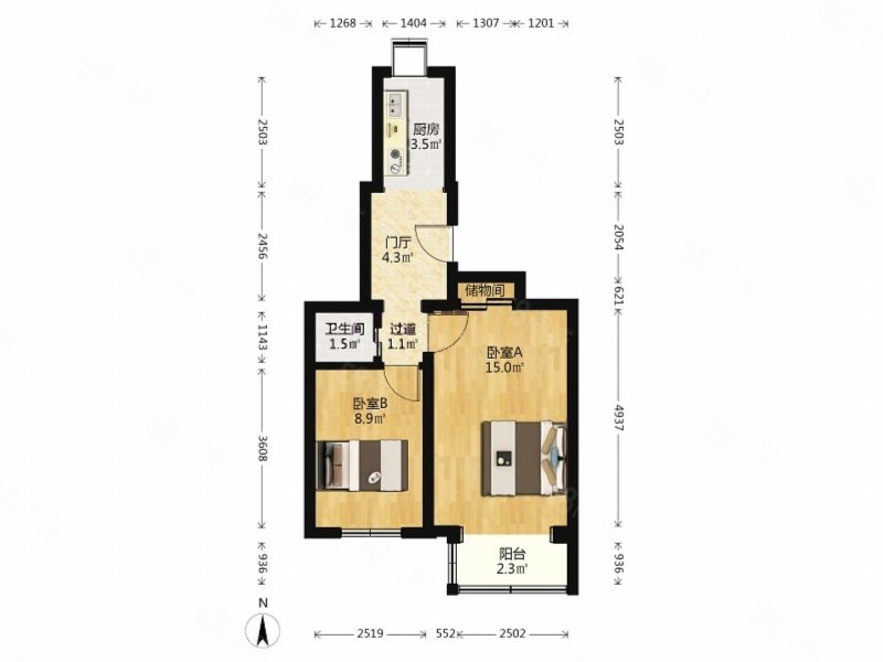 八角北路社区2室1厅1卫49.65㎡南北192万