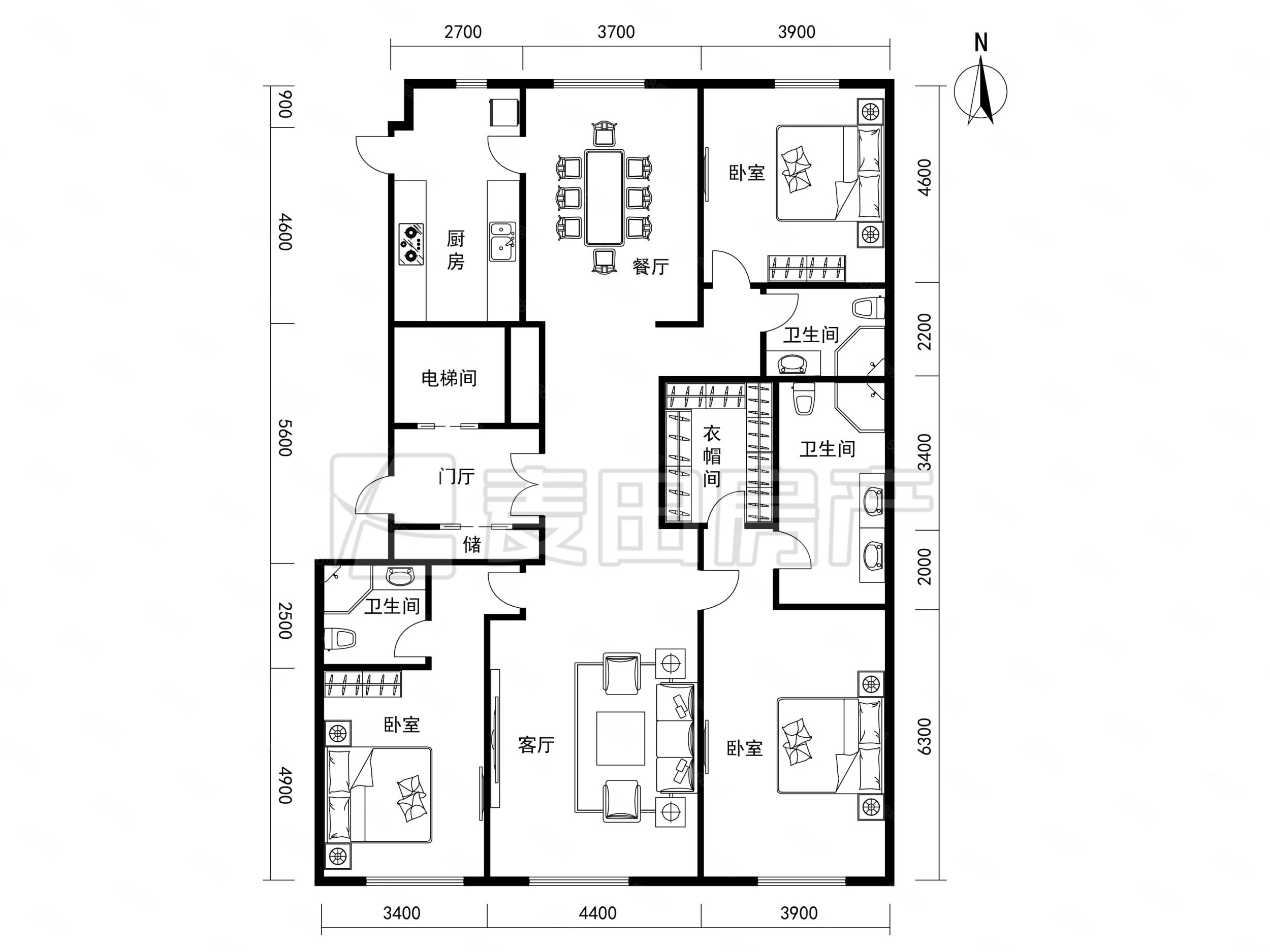 使館壹號(hào)院3室2廳3衛(wèi)237㎡南北3500萬