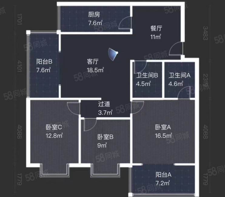 紫郡长安(南区)3室2厅2卫134.34㎡南北175万