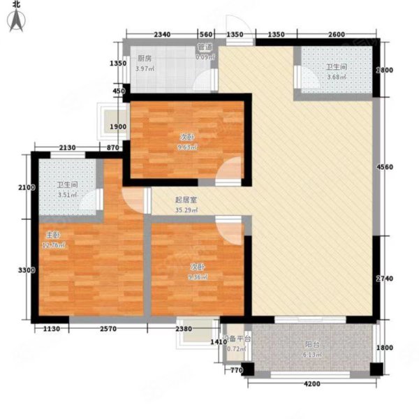 金都花园3室2厅1卫98㎡南北105万