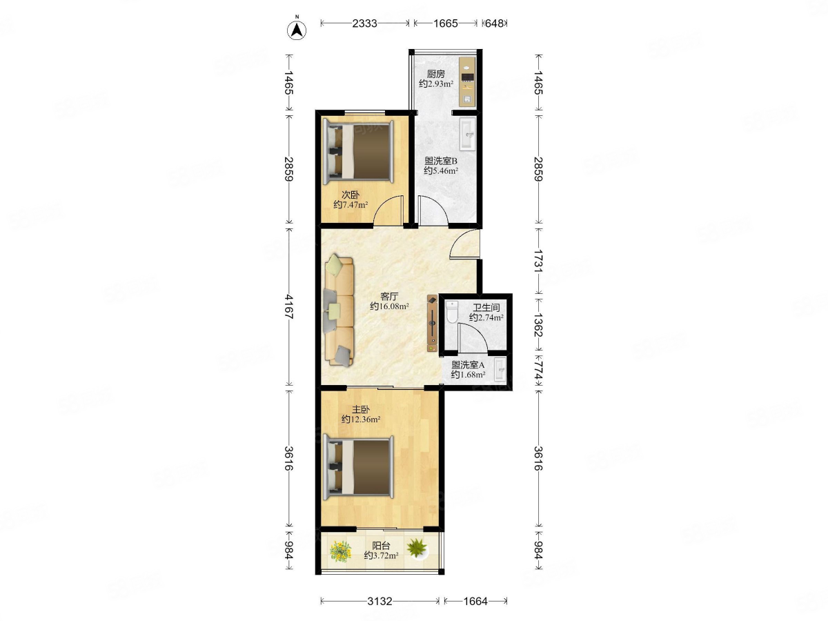 裕龍花園六區(qū)2室1廳1衛(wèi)70.4㎡南北155萬(wàn)