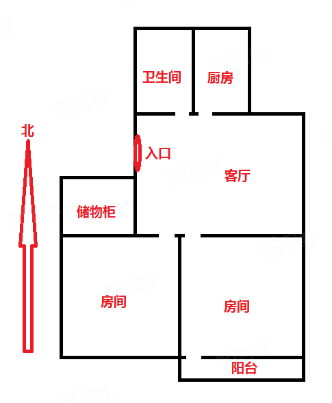 郭里园新村2室1厅1卫67.5㎡南北98.8万