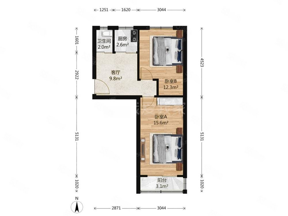 藝苑西街7號(hào)院2室1廳1衛(wèi)59.85㎡南北147萬(wàn)