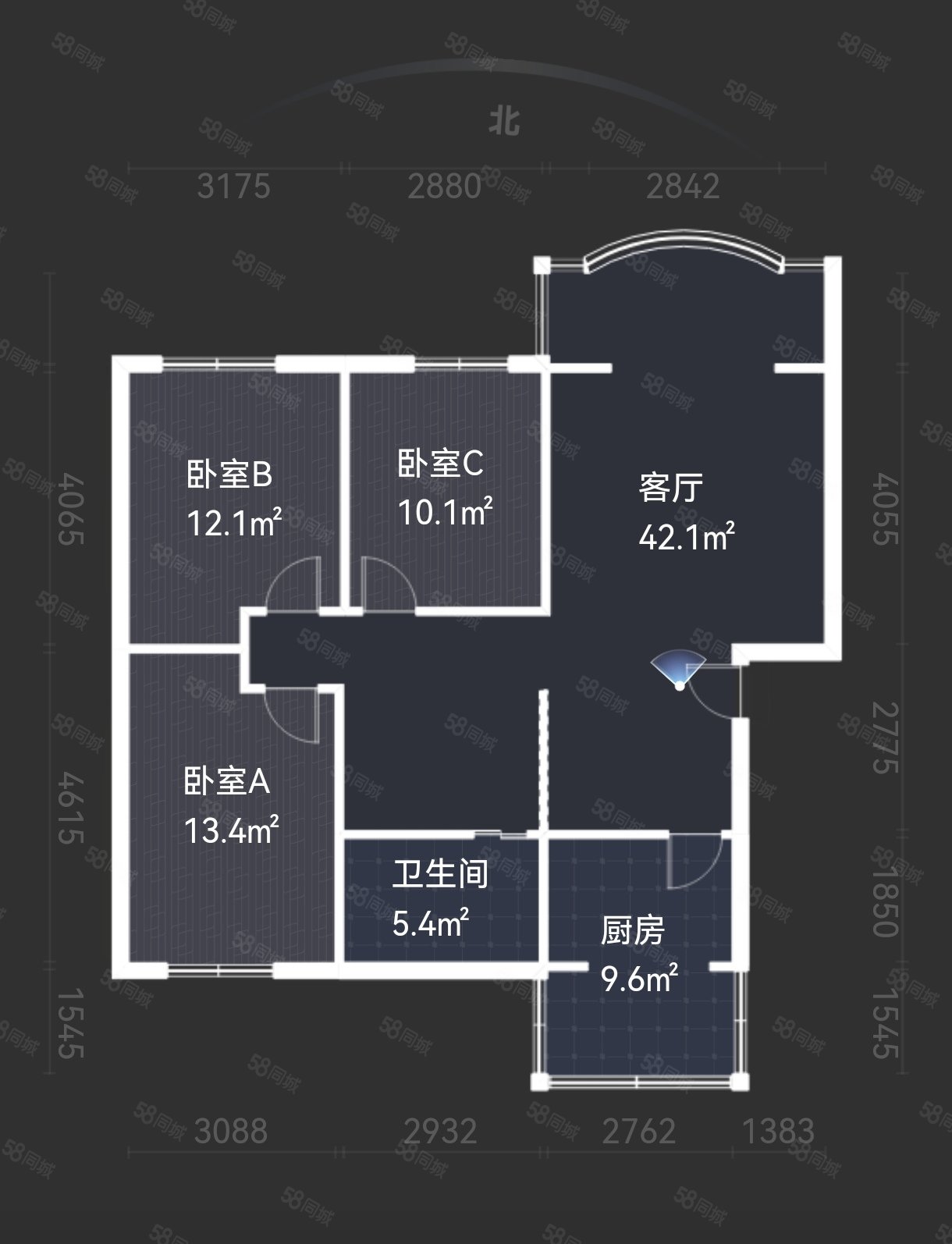 凯乐碧园3室2厅1卫97.51㎡南北155万