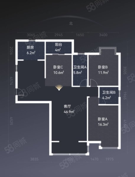 扬子馥园3室2厅2卫138㎡南北99万