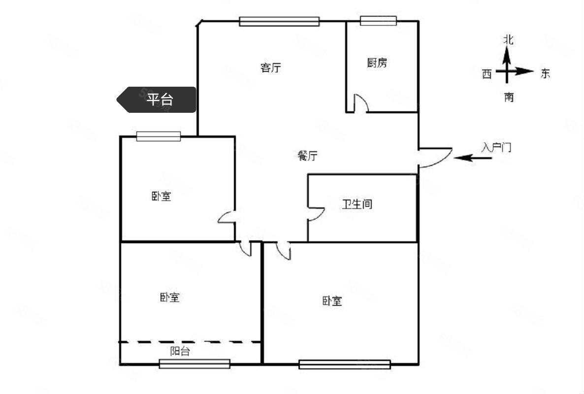 东方国际新城3室2厅1卫109㎡南北66万