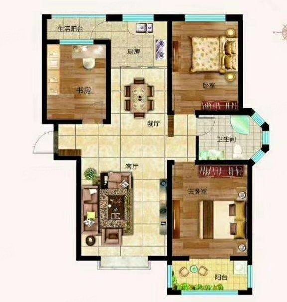 米兰花园3室2厅1卫119㎡南北99万