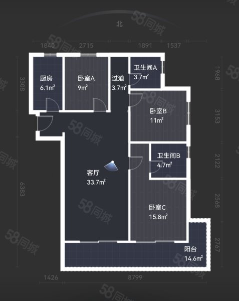 亚新大梁府3室2厅2卫134㎡南北70万