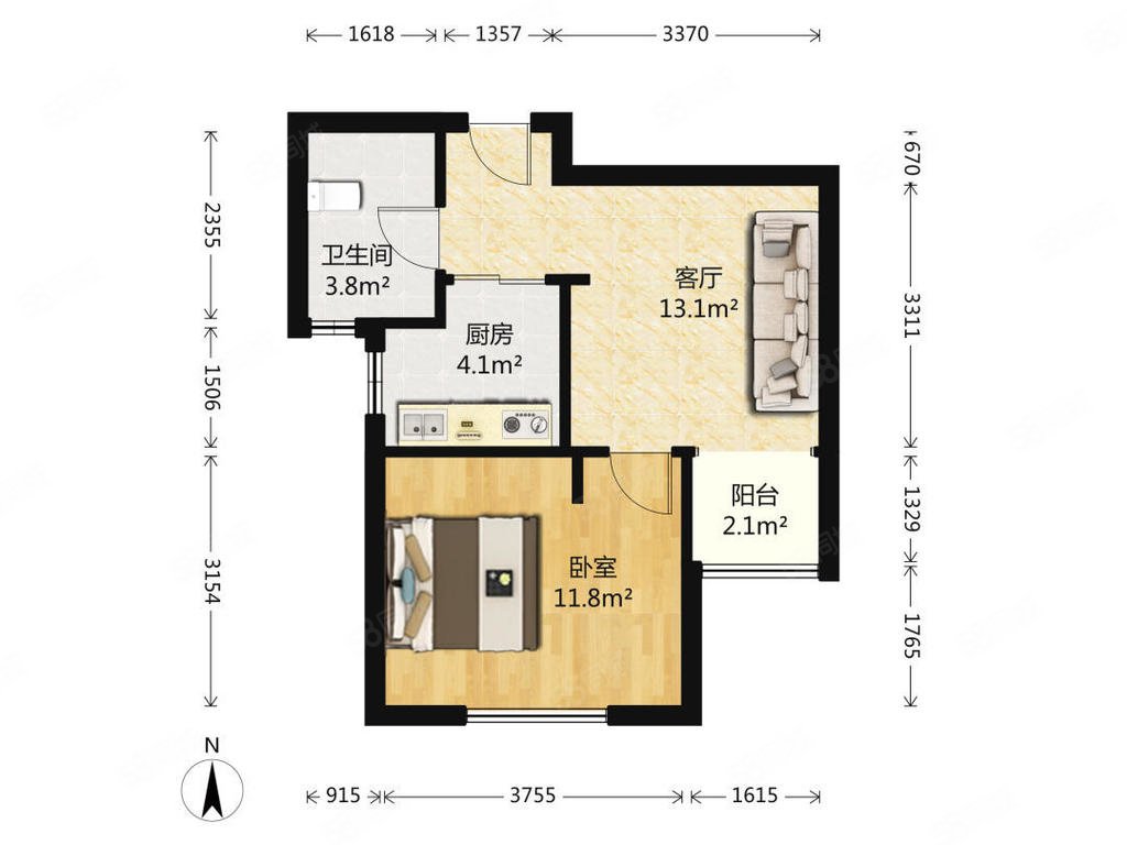 星晓家园1室1厅1卫53㎡南270万