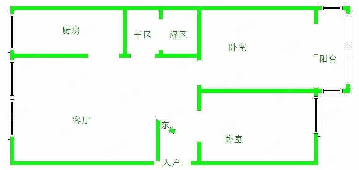 金领时代小区2室2厅1卫103.17㎡南北52万