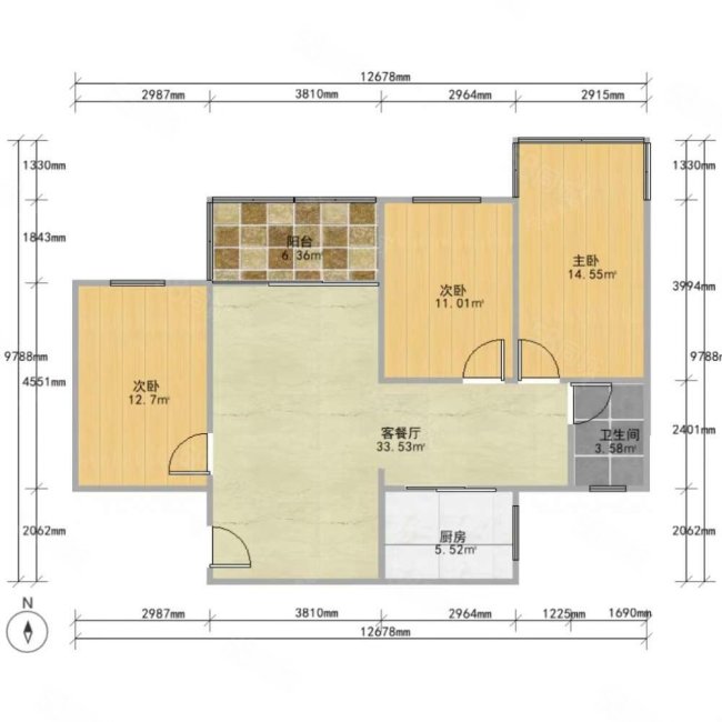 员村公安宿舍3室2厅1卫88㎡南北400万