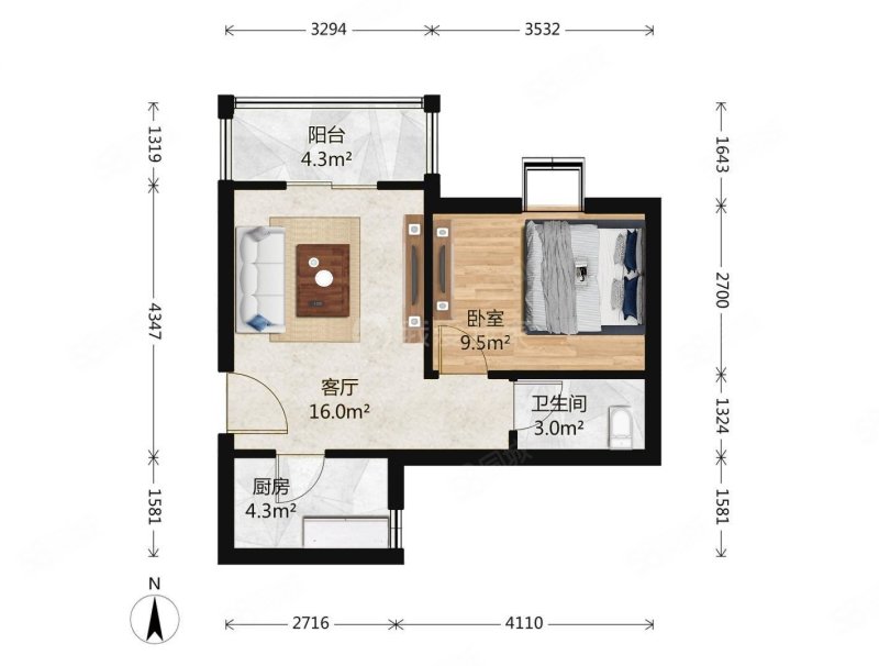 凌云居1室1厅1卫57.33㎡北495万