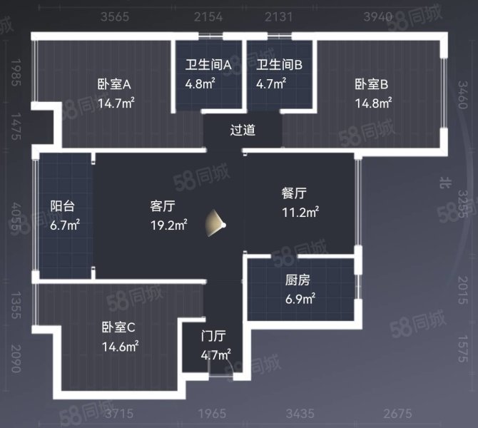 芙蓉世纪城3室2厅2卫137㎡南北63.8万