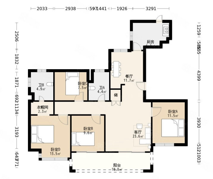 德信万科云著4室2厅2卫130.24㎡南北306万