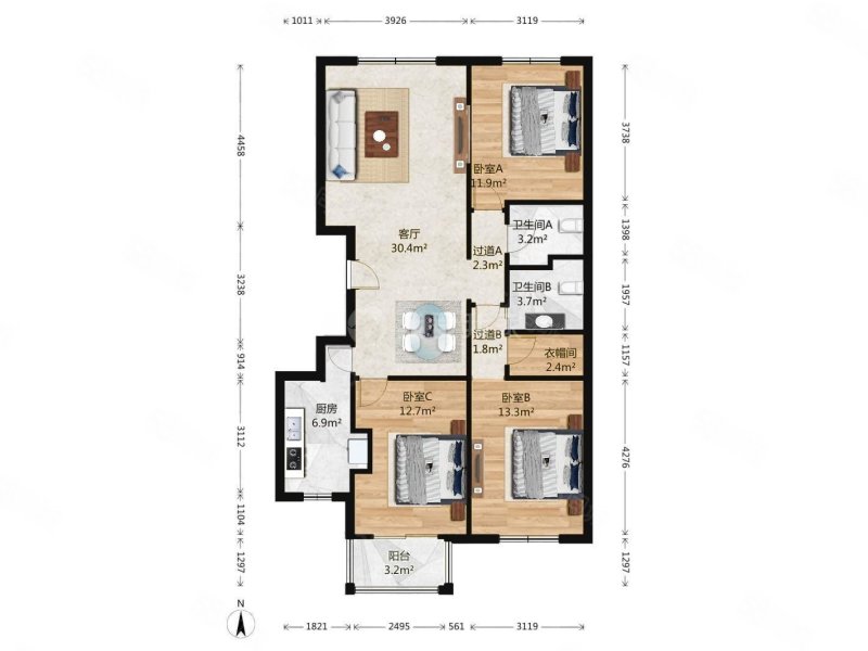 铁道部羊坊店住宅区3室2厅2卫140.12㎡南北1960万