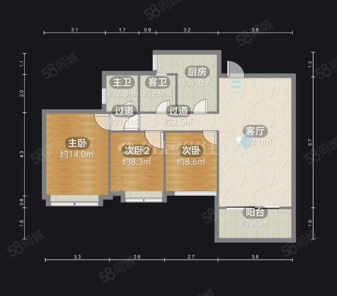 金易星辰3室2厅2卫88㎡南68万