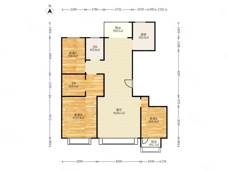 北京城建上悦居(东区)3室2厅2卫118.42㎡南北510万