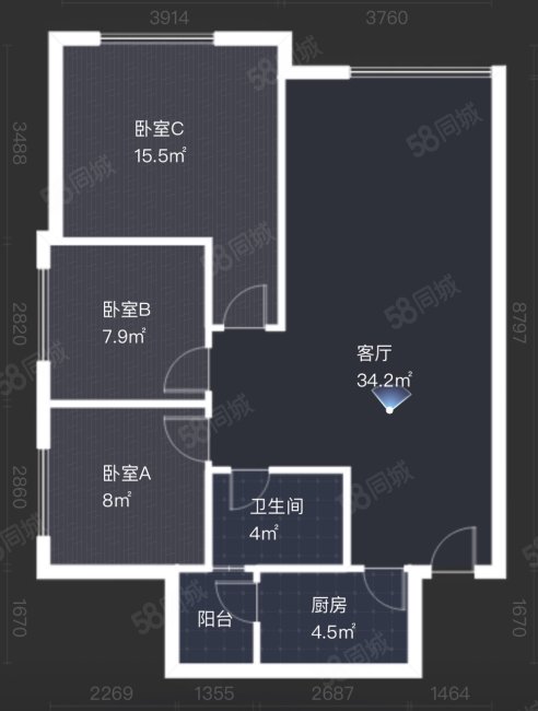 蜀南春郡大源里3室2厅1卫96.47㎡南155万