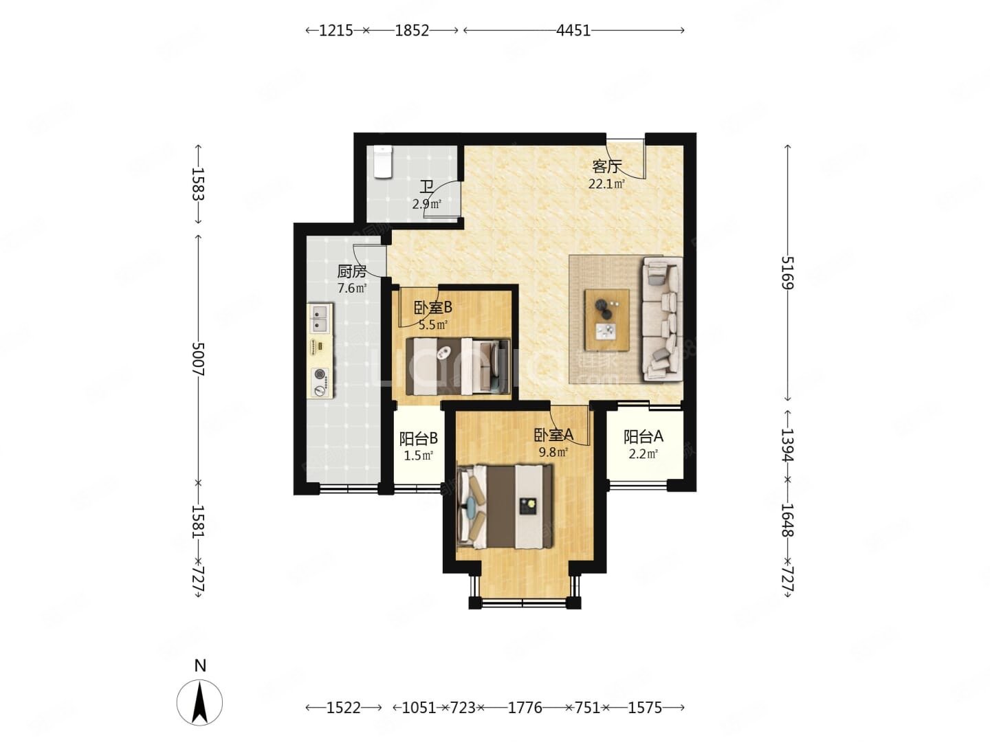 上上城第三季2室1廳1衛(wèi)74.16㎡南60萬