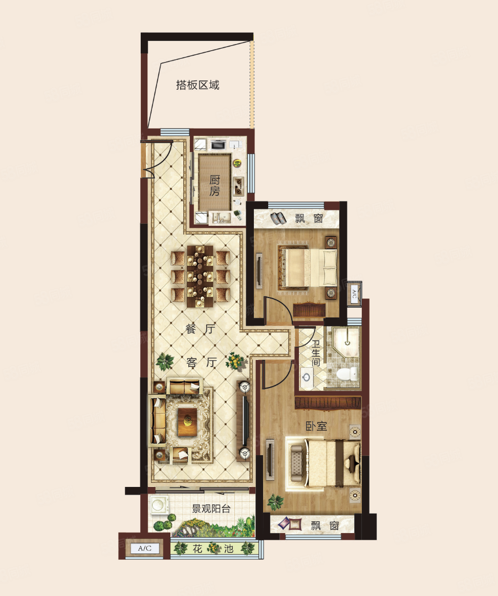 珠江愉景新城3室2厅1卫95.06㎡南北62.8万