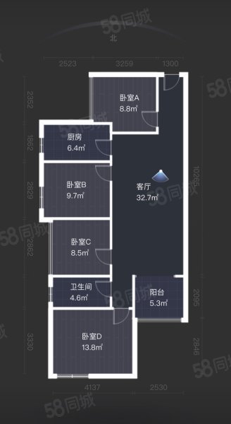 悦湖山3室2厅1卫89㎡南北88万