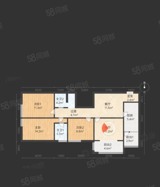 万彩城市花园3室2厅2卫111.21㎡北105万