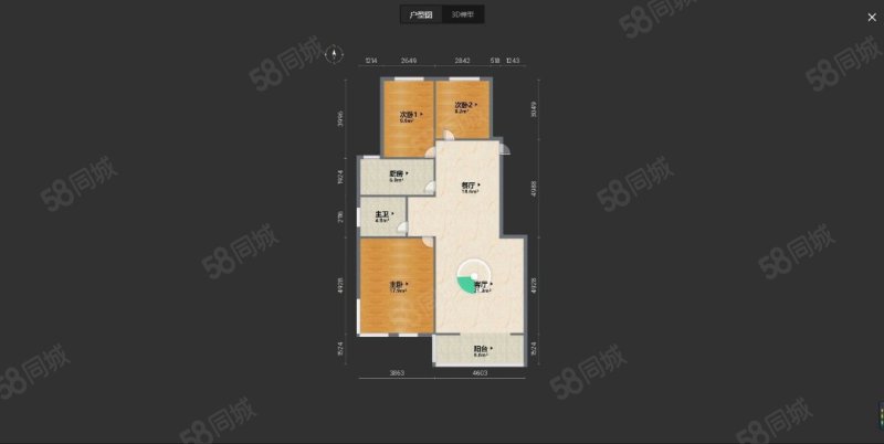 君泰华府3室2厅1卫127㎡南北106万