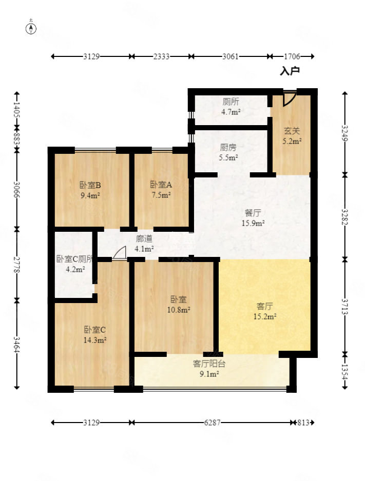 恒伟星雅韵4室2厅2卫123.79㎡南北168万