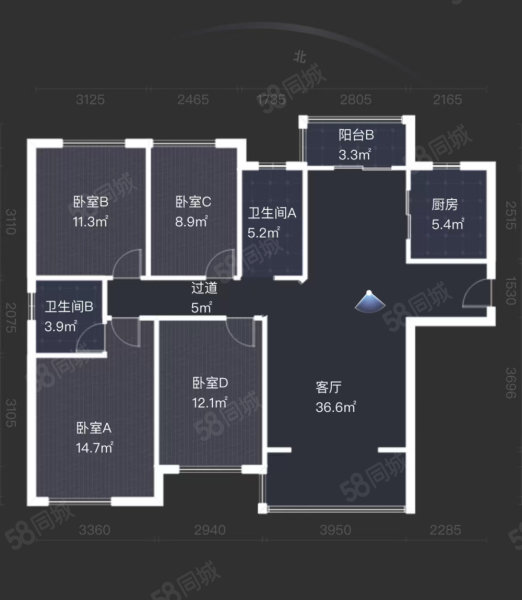 碧桂园新城之光4室2厅2卫129㎡南北83万