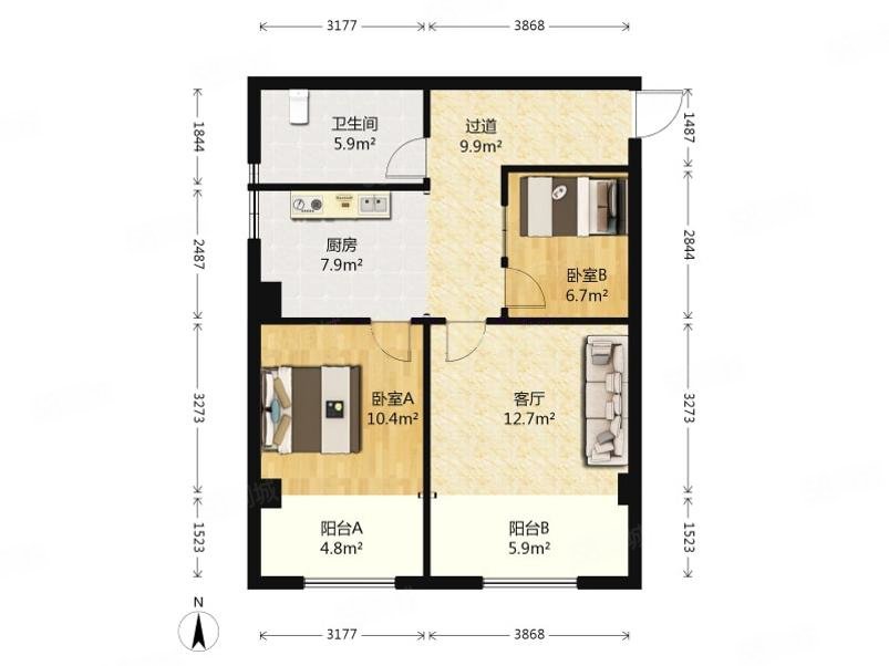 泰山名座2室2厅1卫94.1㎡西南55万