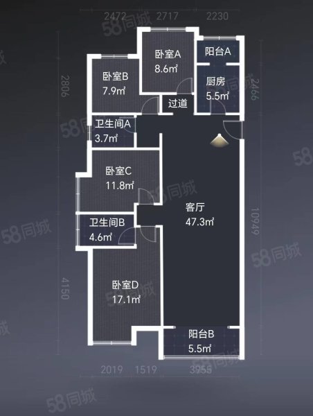 鲁商万科城臻园4室2厅2卫157㎡南北125万