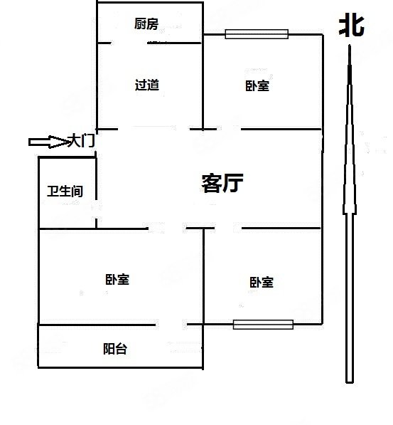 栗新小区3室1厅1卫77.71㎡南北102万