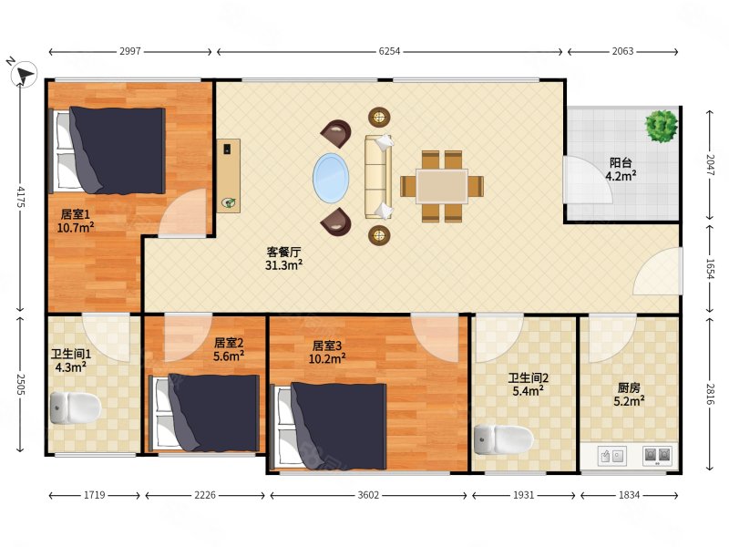 万科公园里3室2厅2卫87.79㎡东北350万