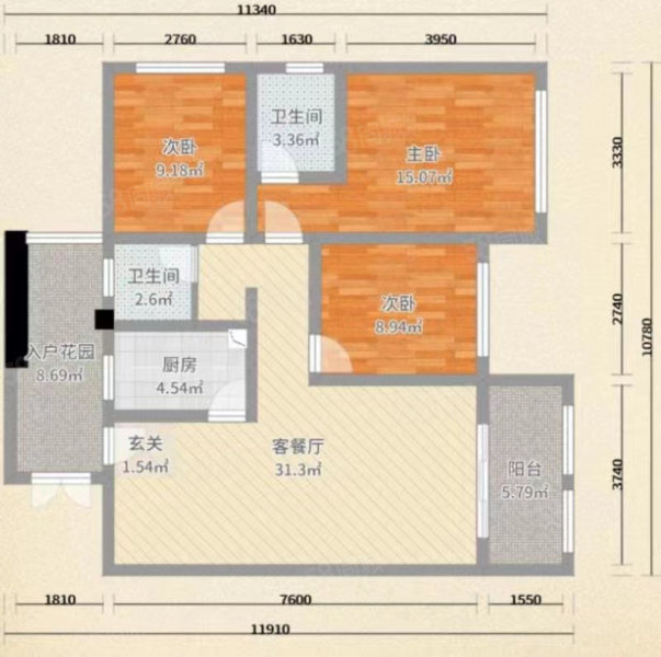 豪洋水云华城南苑3室2厅2卫133㎡东西48万