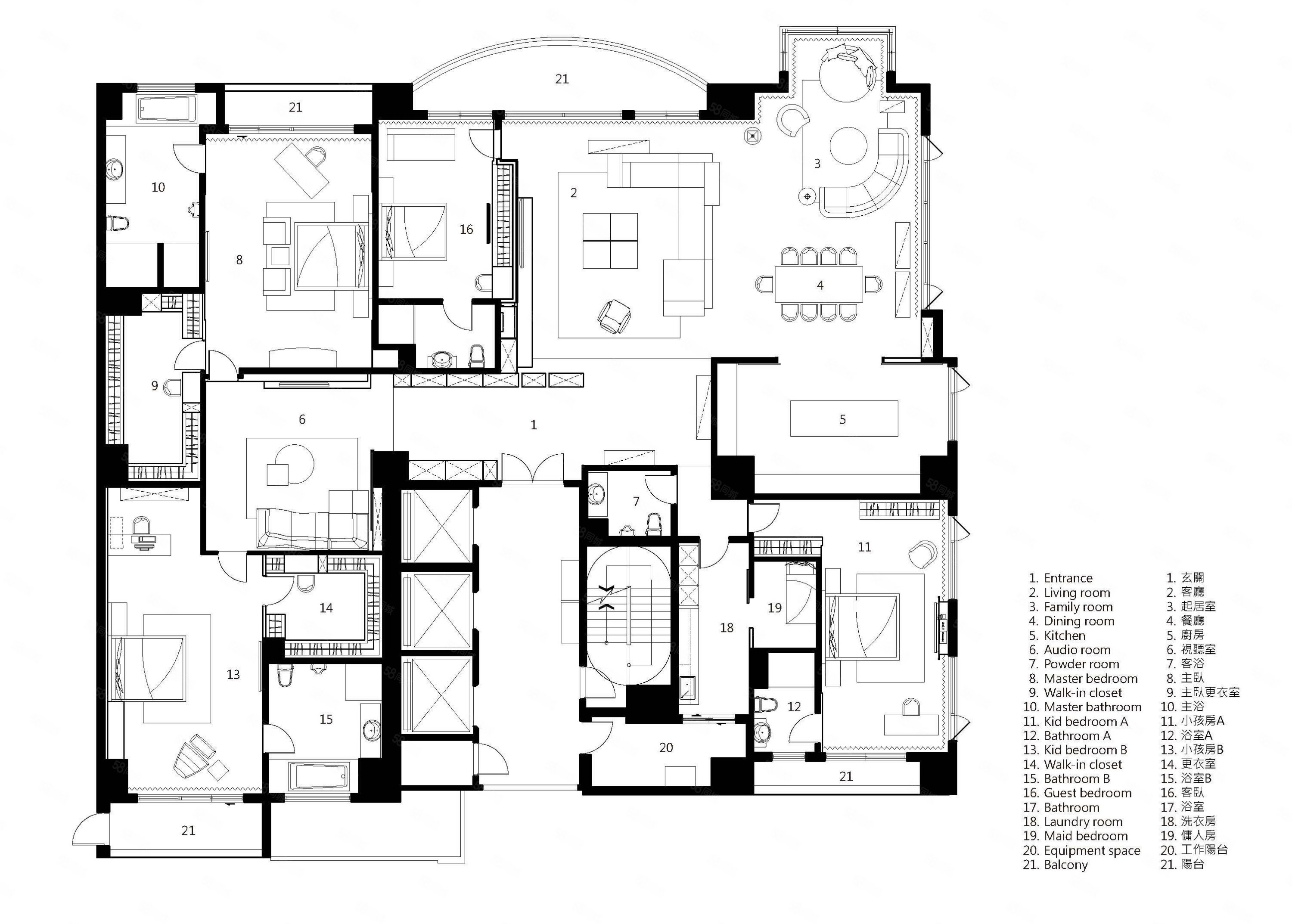 内中环罕有低单价豪宅,大平层,一梯一户,全明户型,翡丽甲第-上海58