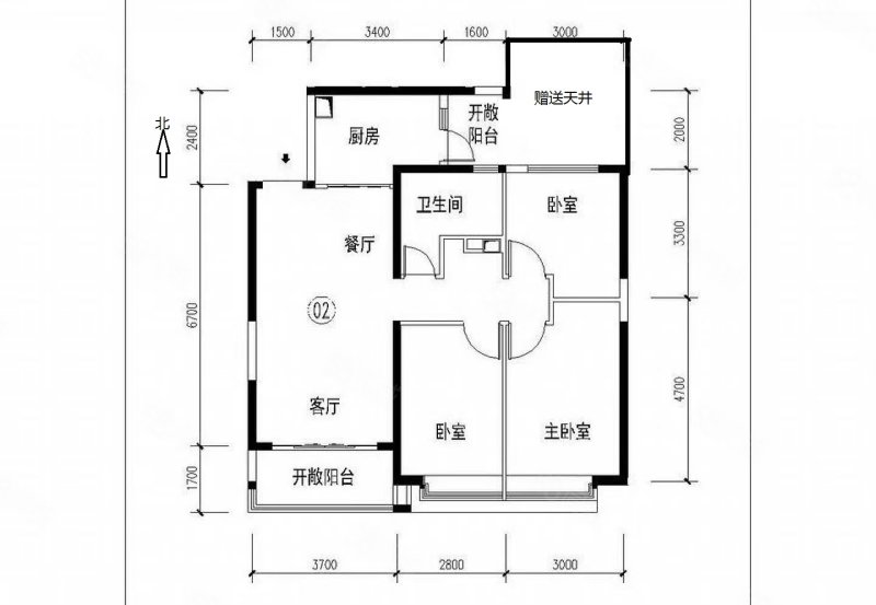 恒大国际城3室2厅1卫111.06㎡南北126万