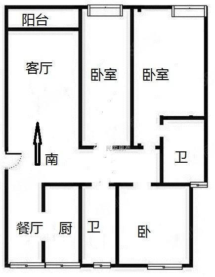 锦华第一郡(北苑)3室2厅2卫128.32㎡南北84万