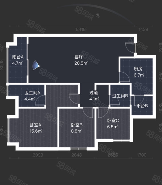 华润悦府FGH区3室2厅2卫110.35㎡南北170万